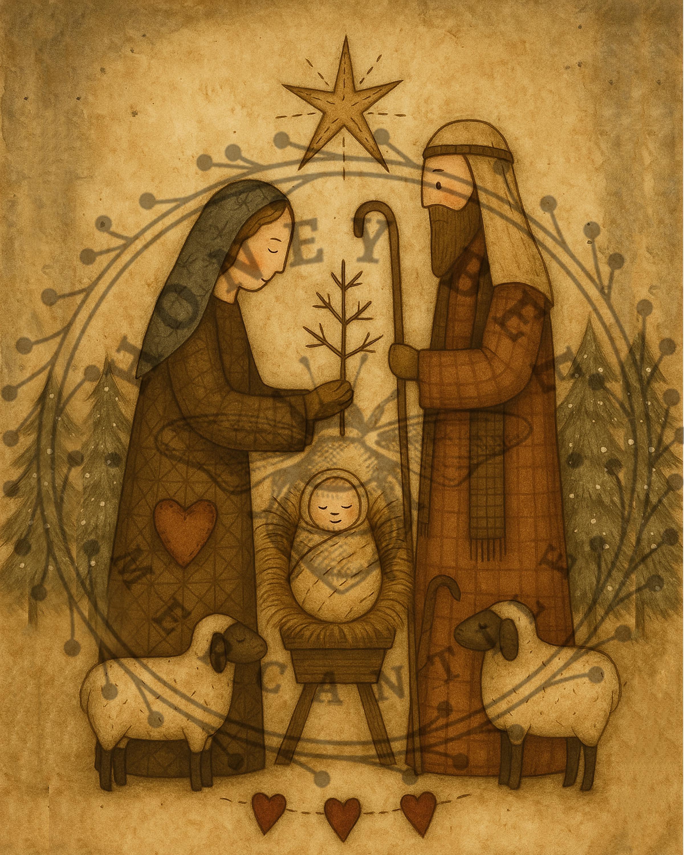 Primative Nativity Vintage Nativity Scene Print: Primitive Christmas Folk Art (digital ...