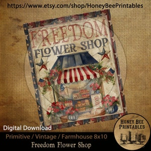 Vintage Primitive Farmhouse Instant Download Printable 8x10 Sublimation Decoupage Cans Labels Patriotic Americana Freedom Flower Shop Flag