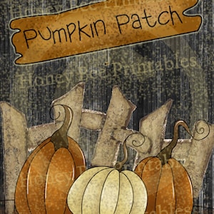 Primitive Autumn Fall Pumpkin Patch - 8x10 Instant Folk Art - Card Making -  Instant Download - JPEG - U Print Use for Labels - Hang Tags