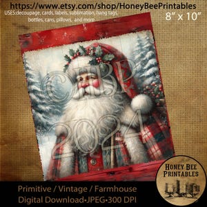Digital Download, Printable, Decoupage, Primitive, Farmhouse, Craft Supplies, Vintage Santa, Old World Santa, Christmas, Snowy Woods, #2