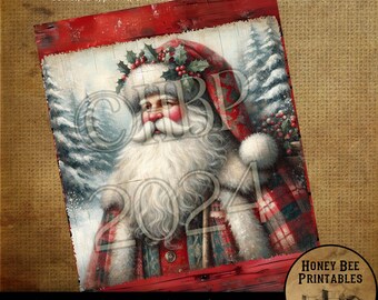 Digital Download, Printable, Decoupage, Primitive, Farmhouse, Craft Supplies, Vintage Santa, Old World Santa, Christmas, Snowy Woods, #2