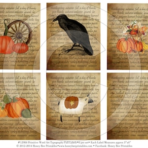 Primitive Harvest Autumn Fall Pantry Labels 12984-Printable Digital JPEG File-Instant Download-Use on Jars,crock,crates,books,cards,ornies