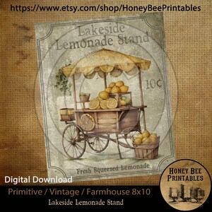 Vintage Primitive Farmhouse Instant Download Printable Sublimation Decoupage JPEG Labels Lakeside Lemonade Stand Lemons Spring Summer