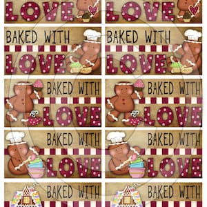 Prim 12955 Gingerbread Baked with Love Labels-Printable Digital JPEG File-Instant Download - Use on Jars, crock, crates, books, baked goods