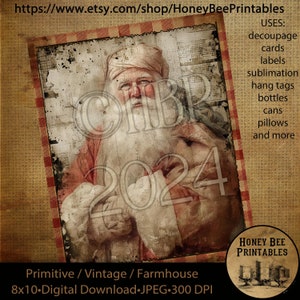 Vintage Primitive Instant Download Printable Decoupage, Christmas, Vintage Christmas, Santa Claus, Vintage Santa, cards, labels, ornaments