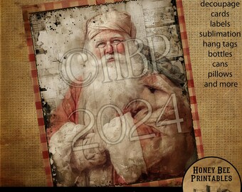 Vintage Primitive Instant Download Printable Decoupage, Christmas, Vintage Christmas, Santa Claus, Vintage Santa, cards, labels, ornaments