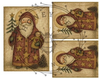 Rustikal, bedruckbar, Serviettentechnik, Decoupage, 100 x 150, Volkskunst, Weihnachtsmann, Folk Art Santa, Puppe, Weihnachten, Baum, Volkskunst, Primitive