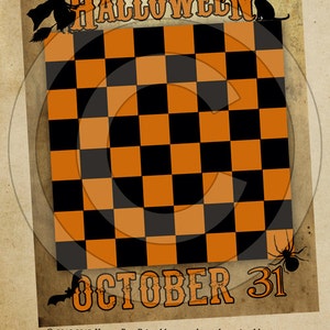 Game Board Primitive Halloween-Printable Digital Feedsack Logo JPEG File-Instant Download-Use for Pillows,Bears,Framed Prints,Labels