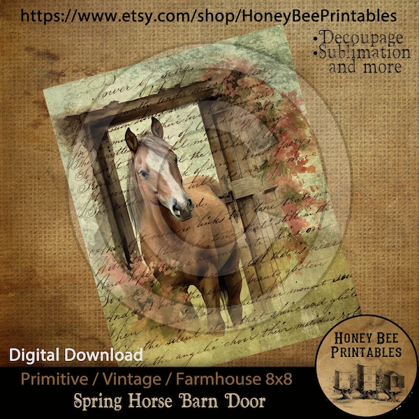 Vintage Primitive Farmhouse Digital Download Printable Sublimation Decoupage 8x10 Cans Labels Spring Western Horse Barn Door Flowers Script