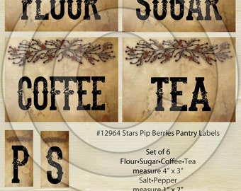 Primitive Star Pip Berries Kitchen Pantry Farmhouse Labels Logo - Printable Digital JPEG - Instant Download -12964 for Crocks Jars Canisters
