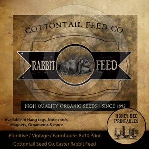 Primitieve boerderij vintage katoenstaartkonijn Feed Co konijn haas Pasen print digitale Instant Download afdrukbare sublimatie 8 x 10