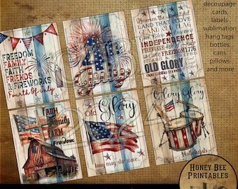 Descarga digital imprimible de estilo rústico de granja vintage: bandera americana patriótica, EE. UU., bandera, Old Glory, EE. UU., etiquetas para usar en frascos, ollas, latas y libros.