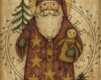 Nikolaus mit Puppe Folk Art Print: Decoupage & Kunsthandwerk (Digital Download 20x30)