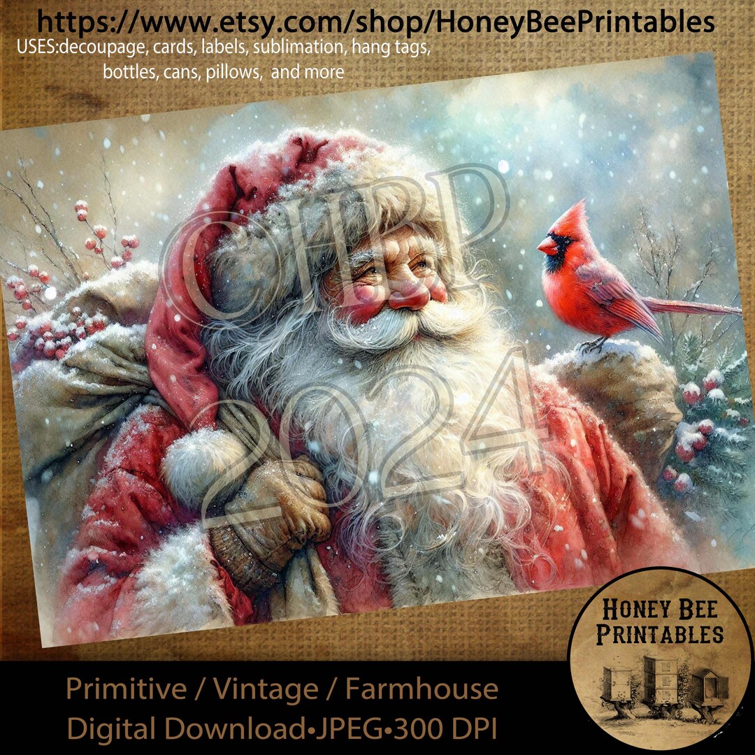 Vintage Santa Claus & Cardinal Printable: Old World Christmas (digital ...