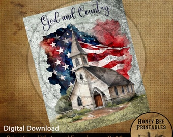 Vintage Primitive Farmhouse  Digital Instant Download Printable Sublimation 8x10 JPEG Cans Jars Labels God and Country Church Flag Patriotic
