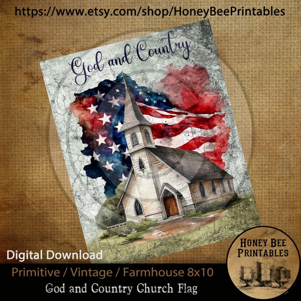 Vintage Primitive Farmhouse  Digital Instant Download Printable Sublimation 8x10 JPEG Cans Jars Labels God and Country Church Flag Patriotic