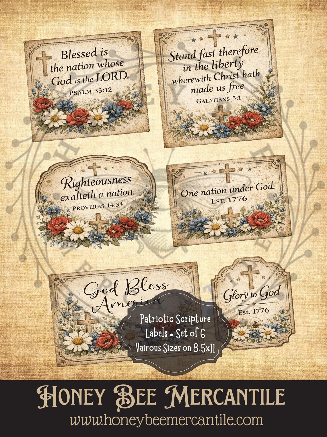 Patriotic Scripture Labels, Set of 6 Prints - Various Sizes, Instant ...