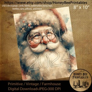 Digital Download, Printable, Decoupage, Primitive, Farmhouse, Craft Supplies, Vintage Santa, Old World Santa, Christmas, Santa Claus #2
