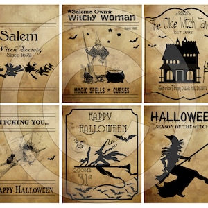 Primitive Halloween Witch Witchy Pantry Labels 12991 Printable Digital JPEG File-Instant Download-Use on Jars,crock,crates,books,cards