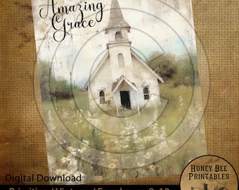 Vintage Primitive Farmhouse Amazing Grace Spring Church Digital Instant Download Printable Sublimation 8x10 JPEG Cans Jars Labels