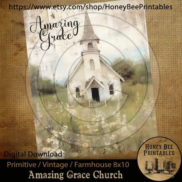 Vintage Primitive Farmhouse Amazing Grace Spring Church Digital Instant Download Printable Sublimation 8x10 JPEG Cans Jars Labels