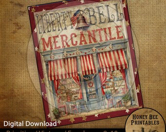 Vintage Primitive Farmhouse Instant Download Printable 8x10 Sublimation Decoupage Cans Labels Patriotic Americana Liberty Bell Mercantile