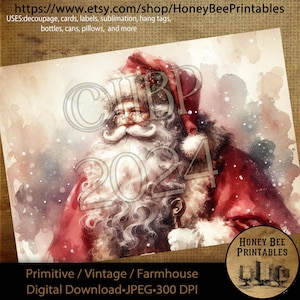 Digital Download, Printable, Decoupage, Primitive, Farmhouse, Craft Supplies, Santa Claus, Old World Santa, Vintage Santa, Christmas, A4, #3