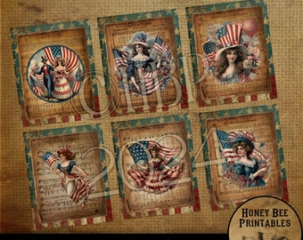 Partitura digital imprimible de estilo rústico primitivo vintage - Música patriótica americana, EE. UU., Etiquetas para usar en frascos, ollas, latas y libros