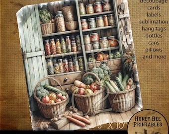 Digital Download, Printable, Decoupage, Vintage, Primitive, 8x10, Primitive Pantry, Buttery, Kitchen, Vegetables, Harvest, Canned Goods, 1