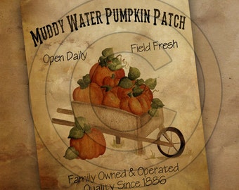 Autumn Fall Muddy Water Pumpkin Patch-Printable Digital Feedsack Logo JPEG File-Instant Download-Use for Pillows,Bears,Framed Prints,Labels