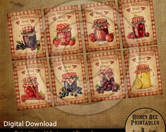 Primitive Vintage Farmhouse Pantry Labels  - Printable Digital Instant Download Crocks Jars Canisters Fruit Preserves Jelly Jellies Jams