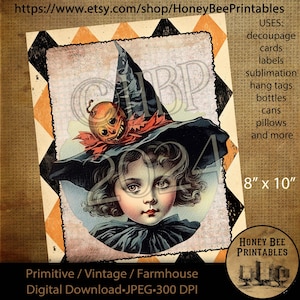 Vintage Halloween Witch Printable Art: Retro Whimsical Fall Decor (8x10 Digital Download)