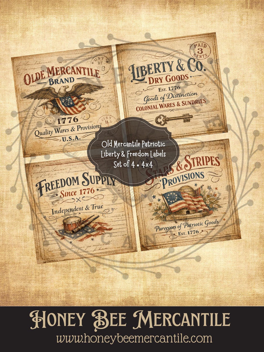 Freedom Label Old Mercantile Patriotic Liberty and Freedom Labels, Set of 4, Digital ...