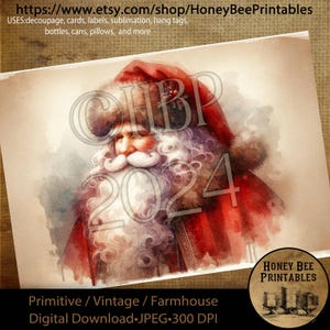 Digital Download, Printable, Decoupage, Primitive, Farmhouse, Craft Supplies, Santa Claus, Old World Santa, Vintage Santa, Christmas, A4, #1