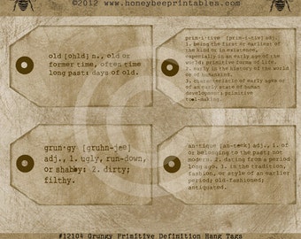 Etiquetas colgantes imprimibles con definición de estilo primitivo sucio / Descarga digital en formato JPG - U Print DIY - OFG