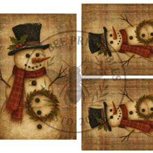 Digital Download, Snowman, Rustic, Snow man, Snow, Frosty, Christmas, Winter, Printable, Decoupage, Primitive, Vintage, 5x7, 4x5