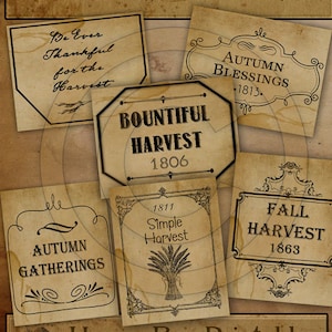Primitive Harvest Thanksgiving Pantry Labels 12961-Printable Digital JPEG File-Instant Download-Use on Jars,crock,crates,books,cards,ornies
