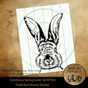 Farmhouse Black Fluffy Spring Easter Rabbit Shiplap Print Digital Instant Download Printable Sublimation 8x10