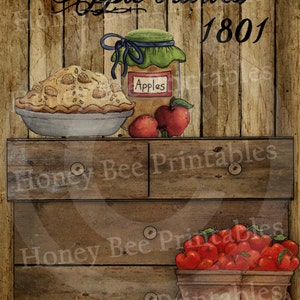 Primitieve herfst herfst appeloogst mand taartgelei #2-8 x 10 instant volkskunst - kaarten maken - direct downloaden - JPEG - U Print