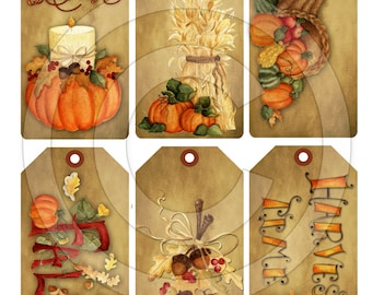 Primitive Harvest Autumn Fall Pumpkin Acorn Hang Tags 13123 Printable Digital JPEG File Instant Download Uses Dolls Bears Gifts Scrapbooking