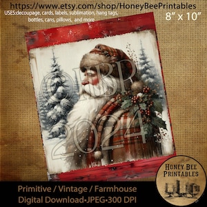 Digital Download, Printable, Decoupage, Primitive, Farmhouse, Craft Supplies, Vintage Santa, Old World Santa, Christmas, Snowy Woods, #3