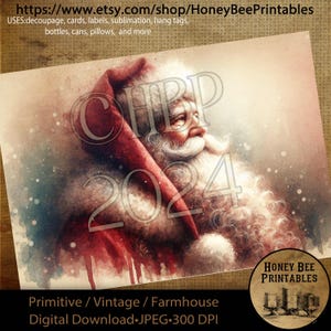 Digital Download, Printable, Decoupage, Primitive, Farmhouse, Craft Supplies, Santa Claus, Old World Santa, Vintage Santa, Christmas, A4, #4