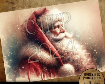 Descarga digital, imprimible, decoupage, estilo rústico, campestre, materiales para manualidades, Papá Noel, Papá Noel de antaño, Papá Noel vintage, Navidad, A4, n.° 4