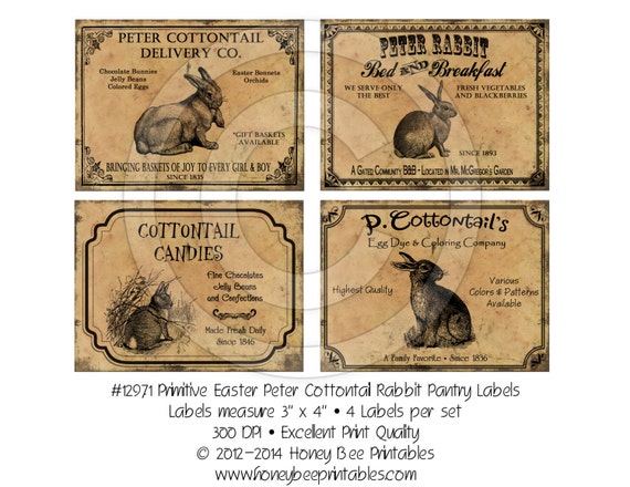 Prim Easter Peter Rabbit Cottontail Pantry Farmhouse Labels Etsy