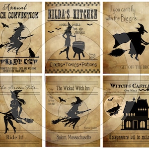 Primitive Halloween Witch Witchy Pantry Labels 12990 Printable Digital JPEG File-Instant Download-Use on Jars,crock,crates,books,cards