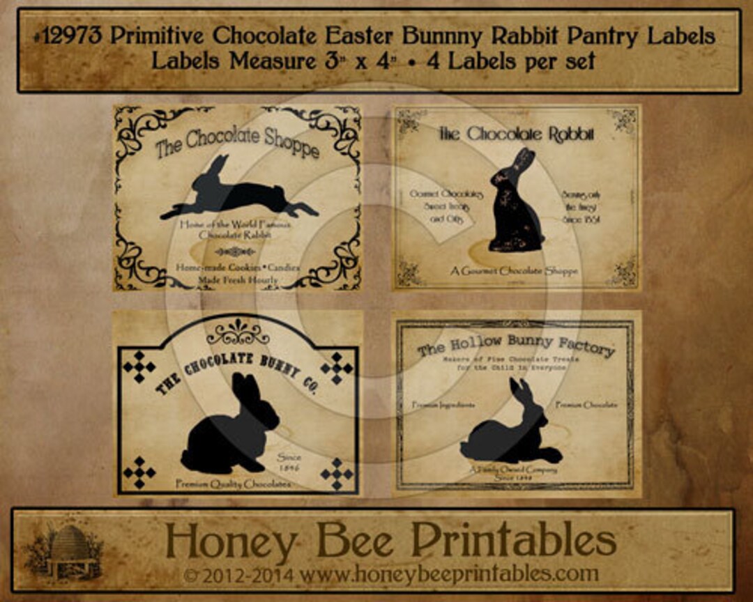 Primitive Easter Chocolate Bunny Rabbit Pantry Farmhouse Labels 12973 ...