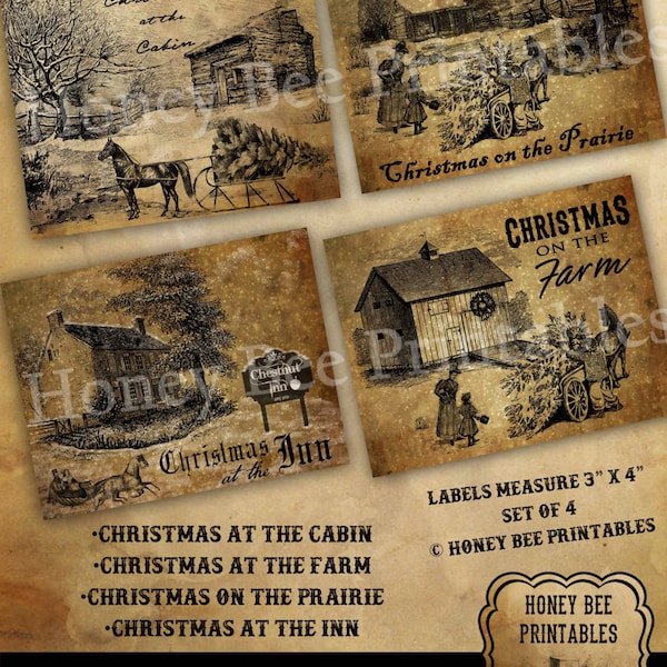Primitive Early Days Christmas Farm Inn Prairie Cabin- Farmhouse Pantry Labels - Instant Download - JPEG - You Print
