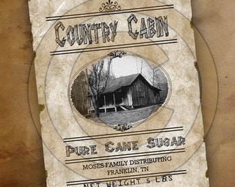 Primitive Country Cabin Sugar-Printable Digital Feedsack Logo JPEG File-Instant Download-Use for Pillows,Bears,Framed Prints,Labels