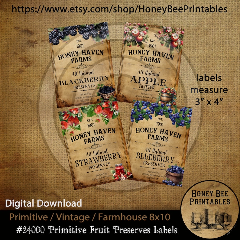 Vintage Farmhouse Pantry Labels: Fruit Preserves (digital Download) - Etsy