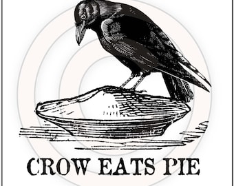 Primitive Crow Eats Pie Black Bird Raven Feedsack Feed Sack Logo Printable Digital JPEG Instant Download 4 Pillows Prints Labels Tags